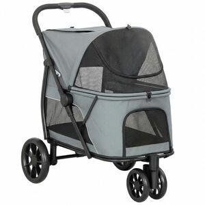 PawHut Cărucior pentru Câini Pliabil cu 3 Roți Ferestre din Plasă Pernă Lavabilă Pentru Orice Teren Sarcină 20 kg 92x63x95 cm Gri | Aosom Romania imagine
