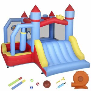 AIYAPLAY Castel gonflabil 5 în 1 cu ventilator, parc acvatic gonflabil, tobogane, trambulină, multicolor | Aosom Romania imagine