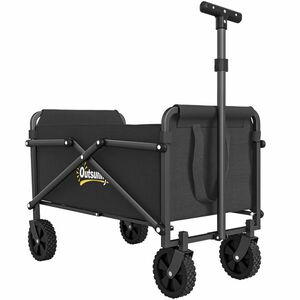 Outsunny Cărucior de Grădină Pliabil Compact, Cărucior Robust Multifuncțional pentru Exterior cu Roți Universale și Mâner Reglabil, pentru Sport, Camping, Cumpărături, Negru | Aosom Romania imagine