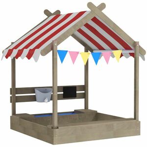 Outsunny Cutie de nisip cu protecție solară, design casă de joacă, cu set de jucării, lemn masiv tratat, 124 x 116 x 146 cm, Gri | Aosom Romania imagine