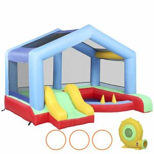 AIYAPLAY Castel Gonflabil pentru Copii cu Pompă Tobogan Trambulină Piscină cu Bile Joc de Cercuri Copertină | Aosom Romania imagine