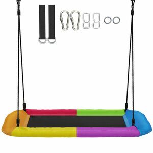 AIYAPLAY Leagăn-nid reglabil pe înălțime, leagăn suspendat până la 300kg cu corzi reglabile pentru 3-8 ani 148x77x180 cm, multicolor | Aosom Romania imagine