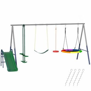 AIYAPLAY Cadru de leagăn 5 in 1 cu tobogan reglabil pe înălțime Cadru cu leagăn tip cuib 382x196 x203 cm Multicolor | Aosom Romania imagine