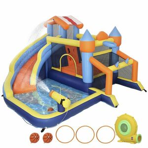 AIYAPLAY Castel Gonflabil Acvatic 8 în 1 cu Suflantă 550W Tobogan Trambulină Cățărare Piscină Poartă Coș Aruncare | Aosom Romania imagine