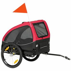 PawHut Remorcă pliabilă pentru câini cu reflectoare, ferestre din plasă, roți, ușă și steag de siguranță pentru câini până la 20 kg 138x70x89 cm Roșu | Aosom Romania imagine