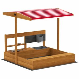 Outsunny Nisipar din lemn pentru copii cu copertină reglabilă și jucării de bucătărie Juego para Niños 3-7 Años 114x110x110 cm Maro | Aosom Romania imagine
