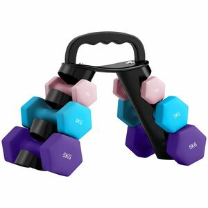 SPORTNOW Set de gantere hexagonale, gantere pentru antrenament, 2 x 1 kg, 2 x 3 kg, 2 x 5 kg, cu suport convertibil pentru gantere | Aosom Romania imagine