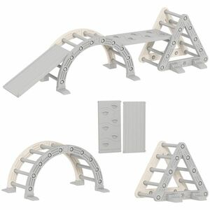AIYAPLAY 8-în-1 Triunghi de cățărat pentru copii, arc de cățărat, rampă dublă pentru urcat & alunecat, 279 x 80 x 69 cm, gri | Aosom Romania imagine