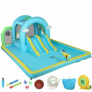 AIYAPLAY Castel Gonflabil Acvatic 7 în 1 cu Suflantă 2 Tobogane Trambulină Piscină Coș Coloană de Box 426x360x198 cm | Aosom Romania imagine