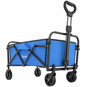 Outsunny Cărucior de grădină pliabil cu roţi mâner reglabil sarcină 68 kg pentru campanie cumpărături 81x45x89 cm albastru | Aosom Romania imagine