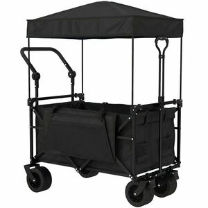 Outsunny Cărucior de grădină pliabil cu roți mari blocabile, bară reglabilă și suport pentru pahare pentru camping 125x59x133 cm Negru | Aosom Romania imagine