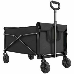 Outsunny Cărucior de Grădină 80L Pliabil cu Mâner Reglabil, din Metal și Țesătură Oxford, 78x47.5x92 cm, Negru | Aosom Romania imagine