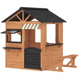 AIYAPLAY Căsuță de joacă din lemn pentru exterior cu bucătărie, bancă, tejghea, ferestre, ușă pentru 3-8 ani 171, 5 x 146 x 156 cm Maro | Aosom Romania imagine