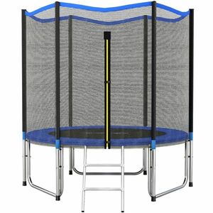 SPORTNOW Trambulină Elastică pentru Adulți Ø244cm, Covor Elastic pentru Adulți cu Plasă de Protecție, Scară cu 2 Trepte, Protecție pentru Arcuri, Structură din Oțel, Capacitate 100kg, Albastru | Aosom Romania imagine