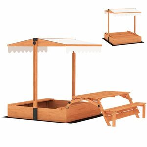 AIYAPLAY Areneră din lemn pentru copii cu copertină reglabilă Masă de picnic cu bănci 6 copii 3-8 ani 184x110x120 cm Maro | Aosom Romania imagine