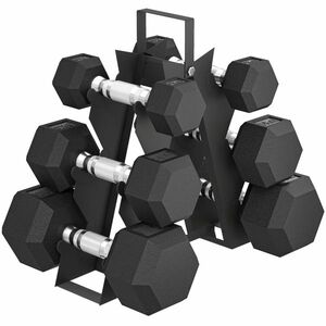 SPORTNOW Set de Gantere pentru Sală cu Suport, 2x2kg, 2x5kg, 2x8kg, Greutăți Hexagonale din Metal cu Mânere Antiderapante, Antrenament de Forță și Fitness Acasă, Negru | Aosom Romania imagine