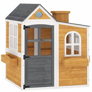 AIYAPLAY Căsuță exterioară pentru copii din lemn, casă pentru copii exterior/interior cu ușă, ferestre, 3 jardiniere, galben | Aosom Romania imagine
