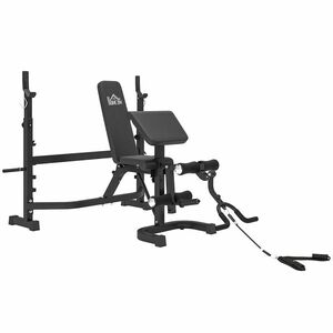 Soozier Bancă pentru Greutăți cu Suport pentru Genuflexiuni, Bancă Olimpică Reglabilă, Multifuncțională cu Pad Curl pentru Brațe, Extensii pentru Picioare, Gri | Aosom Romania imagine