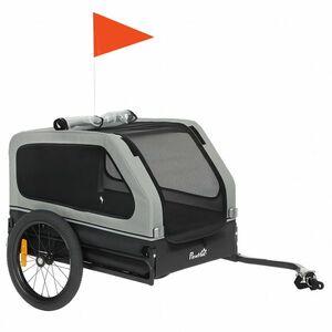 PawHut Remorcă pliabilă pentru bicicletă pentru câini de talie medie până la 20 kg cu rampă rabatabilă, reflectoare, lesă, steguleț, Gri | Aosom Romania imagine