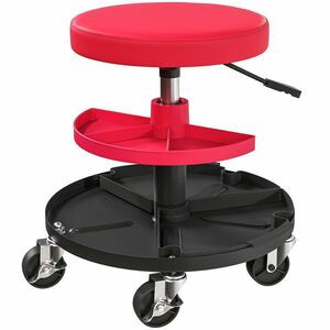 HOMCOM Scaun de Atelier cu Roți de 6 cm, Capacitate până la 135 kg, Înălțime Reglabilă 40-51 cm, cu Tăvi pentru Scule, Roșu | Aosom Romania imagine