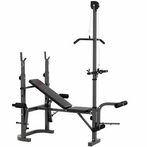 SPORTNOW Bancă de greutăți, Trei suporturi pentru greutăți, Oțel și PU, 202 x 155 x 106 cm, Negru | Aosom Romania imagine