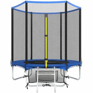 SPORTNOW Trambulină Exterior Ø183 cm Trambulină pentru copii +6 ani și adulți cu plasă de siguranță Scară cu 2 trepte Albastru | Aosom Romania imagine