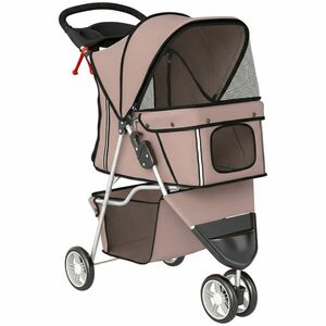 PawHut Cărucior pliabil pentru câini cu coș de depozitare, pernă, ferestre din plasă, suport pentru băuturi, pentru câini mici până la 10 kg, Cafea | Aosom Romania imagine