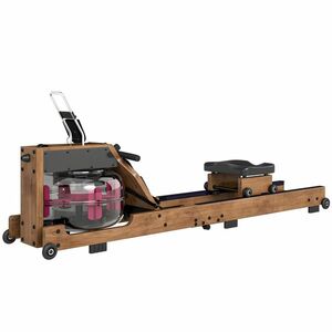 SPORTNOW Aparat de vaslit cu apă pentru acasă, lemn de cauciuc, pliabil, cu aplicație Bluetooth, șine duble din aluminiu, afișaj LCD, până la 158 kg | Aosom Romania imagine