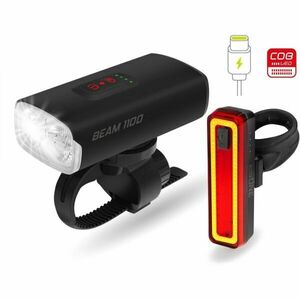 One BEAM 1100 SET Set lumini față, spate pentru bicicletă, negru, mărime imagine