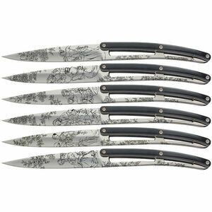Set de 6 cuțite Deejo lama lucioasă mâner negru ABS design Toile de Jouy imagine