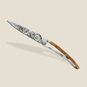 Cuțit pliabil Deejo Horlogéria juniper wood grey titanium watchmaker imagine